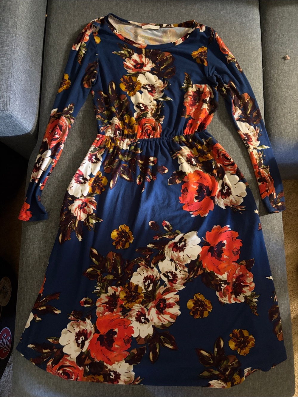 Floral Navy Long-Sleeve Maxi Dress